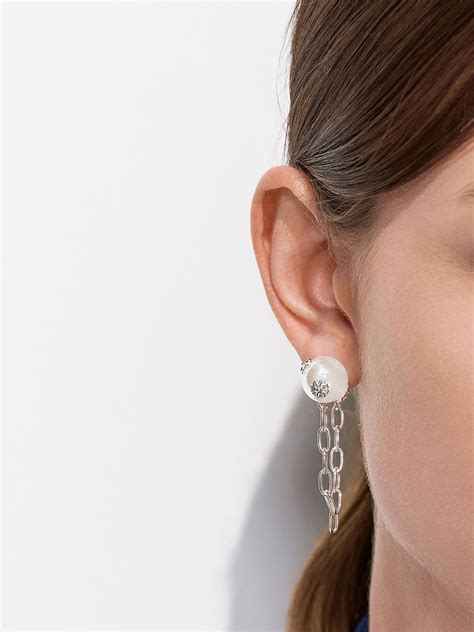 silver embellished drop earrings.